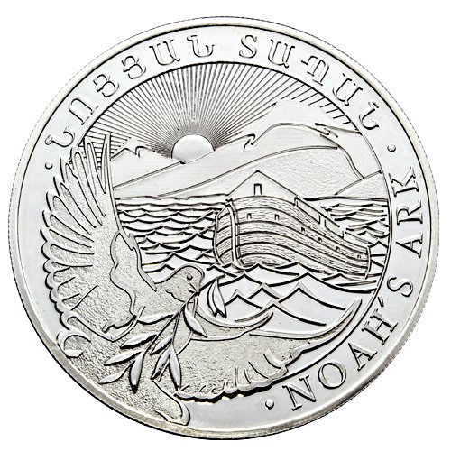 Srebrna moneta o wadze jednej uncji z Armenii: Arka Noego.