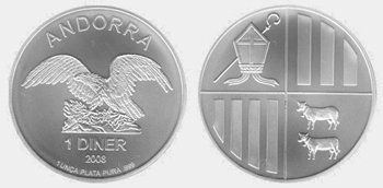 Srebrna moneta z Andory, srebrny orzeł.