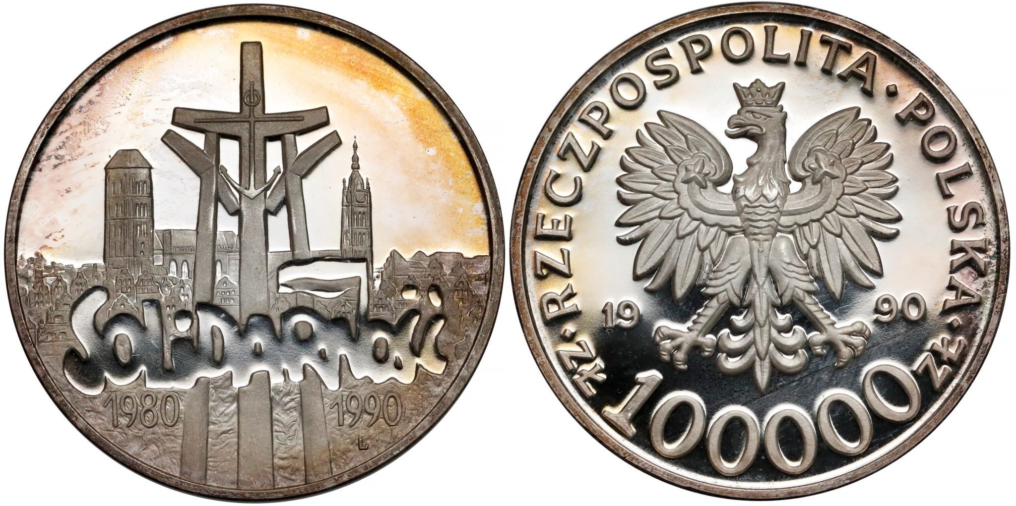 Moneta z 1990 100000 zł Solidarność Typ D
